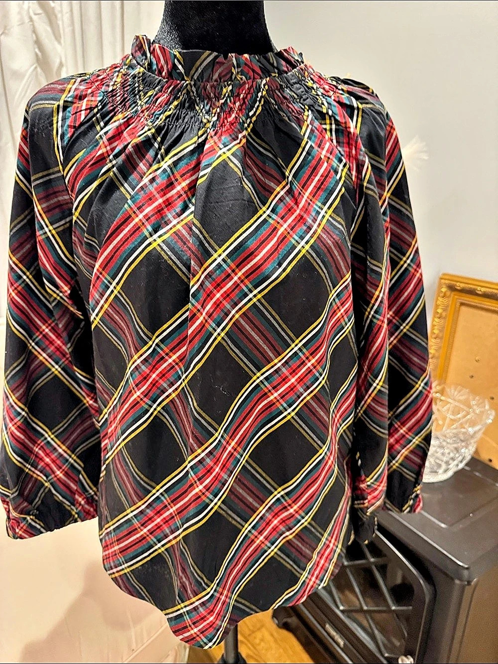 J.Crew Plaid Cotton Blouse in Black & Red Size Medium